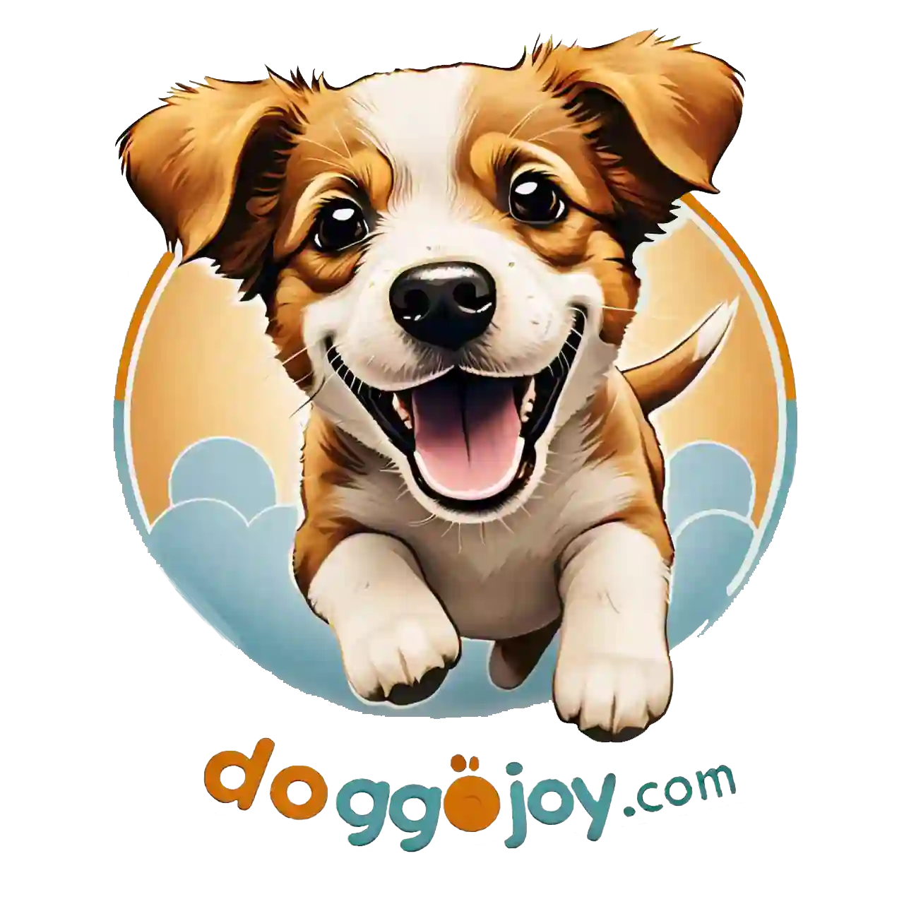 Doggojoy.com happy dog jumping for joy logo